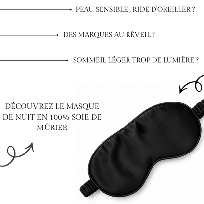 Masque de nuit en soie de mûrier noir pour peau sensible, marques d'oreiller et sommeil léger