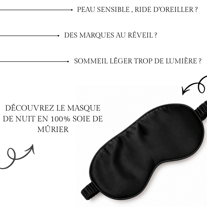 Masque de nuit en soie de mûrier noir pour peau sensible, marques d'oreiller et sommeil léger