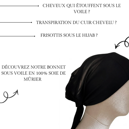 Bonnet sous-voile en soie de mûrier contre les cheveux qui étouffent, la transpiration et les frisottis sous le hijab
