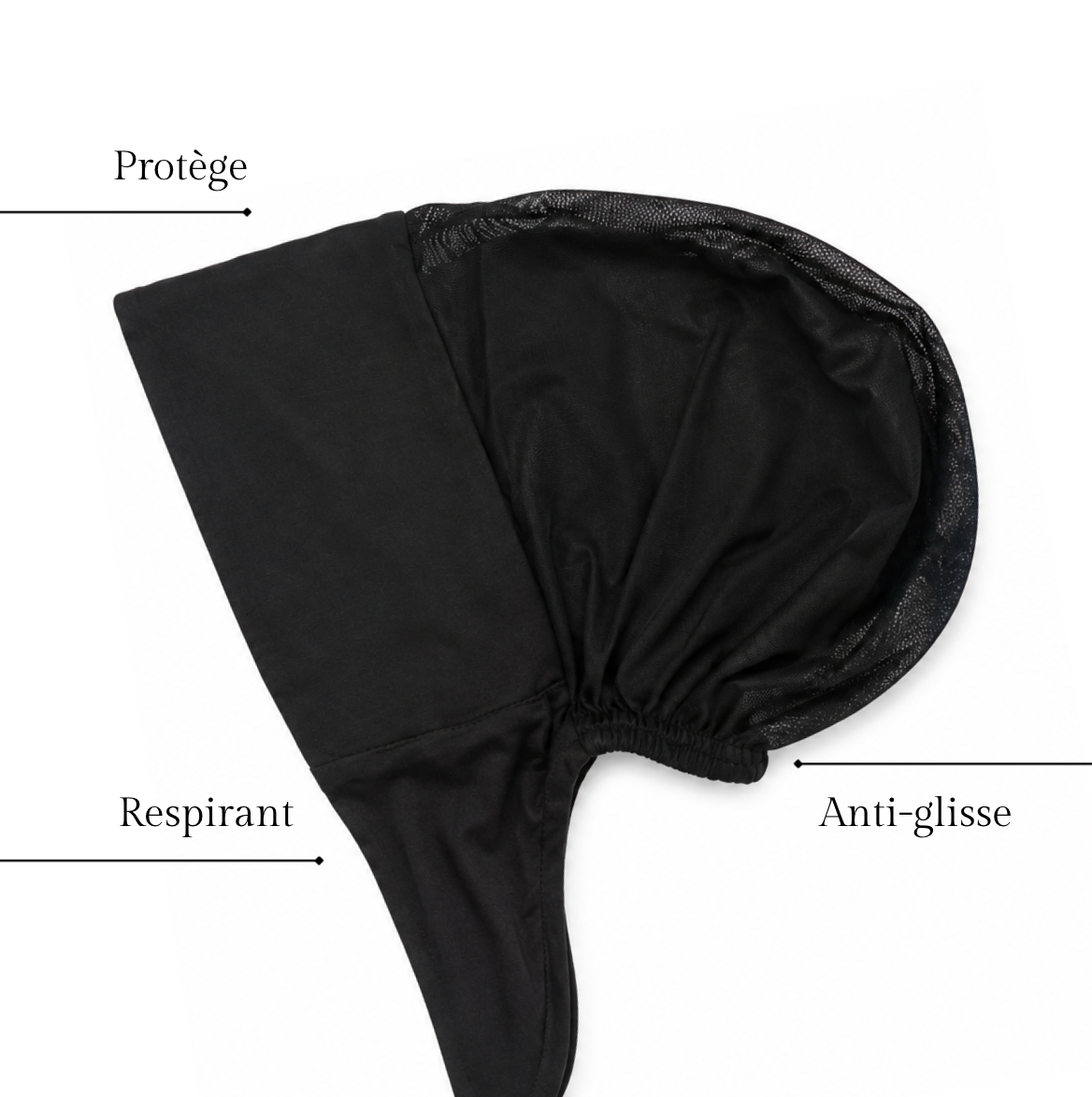 Bonnet sous-voile noir à plat : protège, respirant et anti-glisse